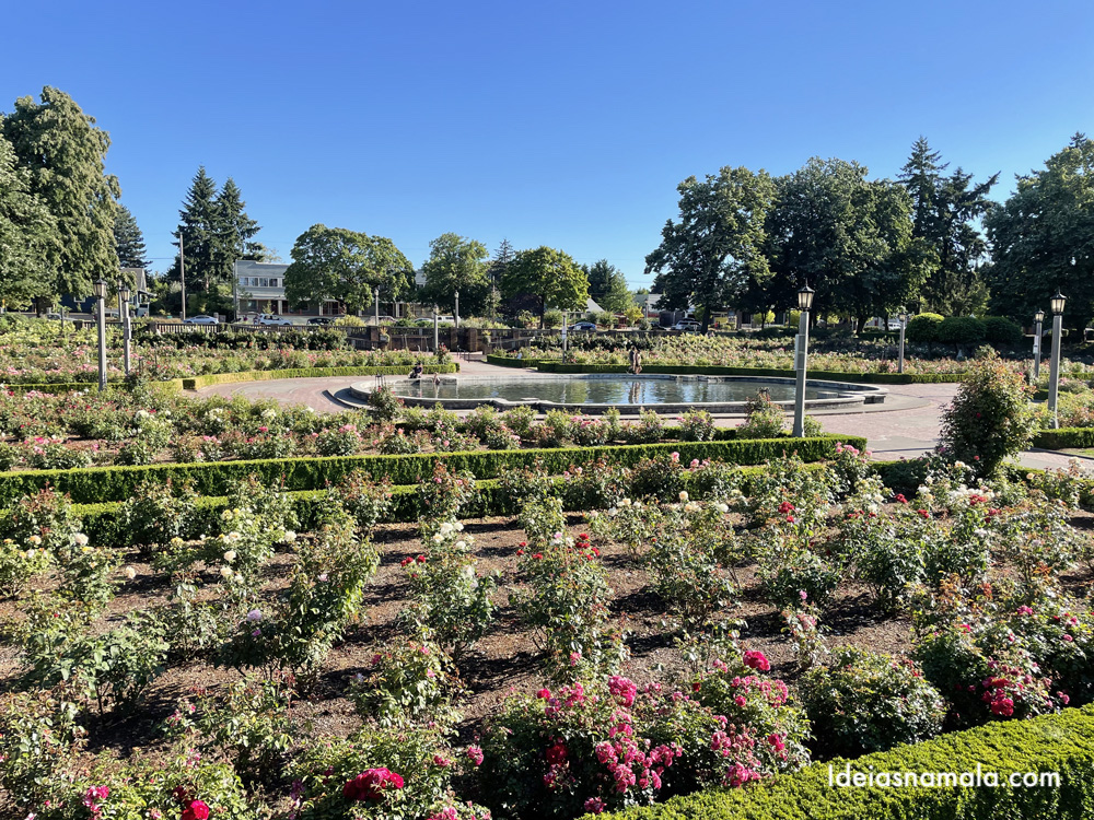 Jardim de rosas do Peninsula Park em Portland. Excelente opção de passeio com crianças.