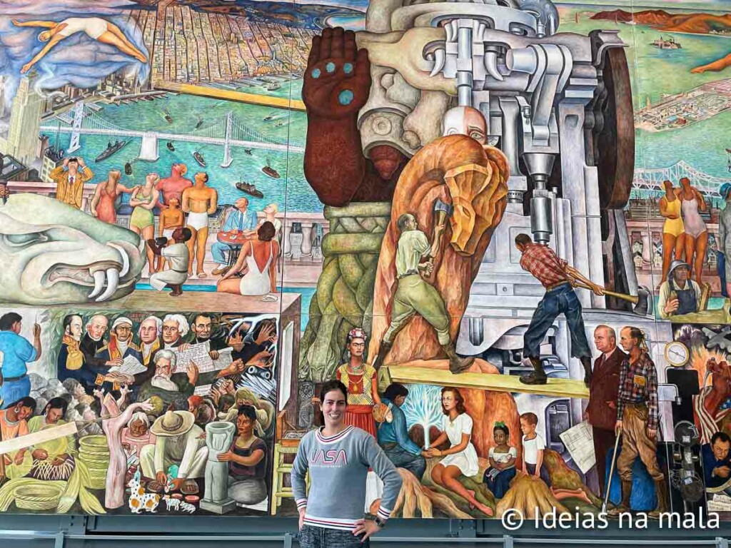 Detalhes do Mural Pan American Unity de Diego Rivera