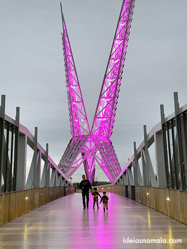 Skydance Bridge com sua iluminação noturna caprichada