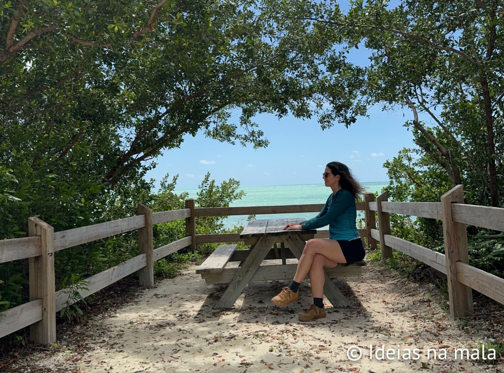 Mesa de piquenique com vista para o mar. O Bahia Honda Park na Flórida é lindo